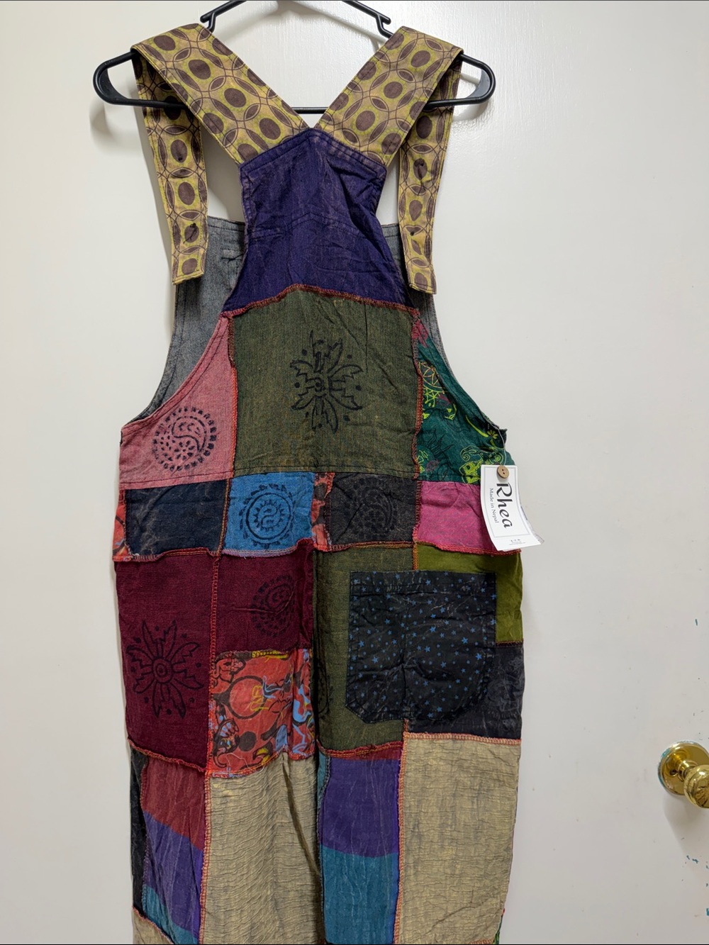 Patchwork Multi-Color Boho Overalls Jumpsuit - Picture 3 of 4